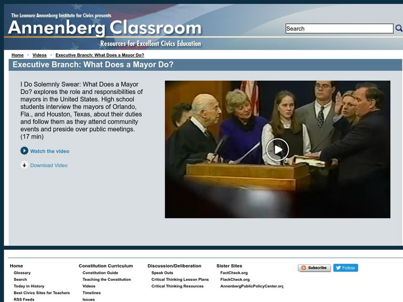 Annenberg Classroom: Executive Branch: What Does a Mayor Do? Instructional Video Annenberg Classroom: Executive Branch: What Does a Mayor Do? Instructional Video