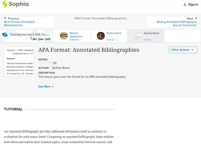 Sophia: Apa Format: Annotated Bibliographies: Lesson 3 Unit Plan Sophia: Apa Format: Annotated Bibliographies: Lesson 3 Unit Plan