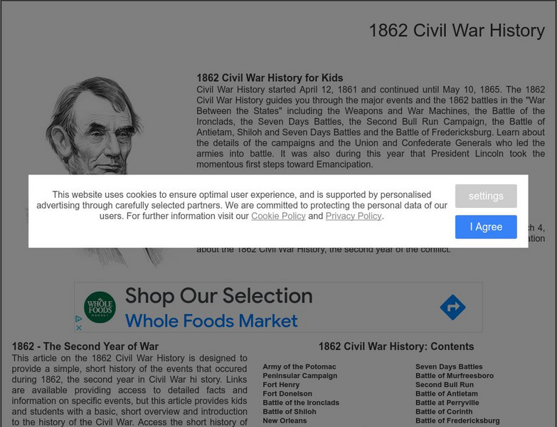 Siteseen: Civil Conflict: 1862 Civil War History Website