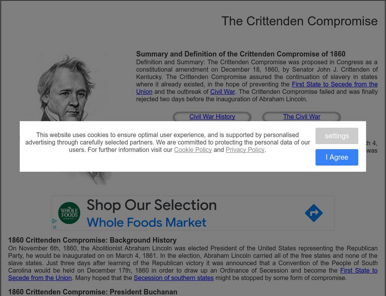 Siteseen: Civil Conflict: The Crittenden Compromise of 1860 Website Siteseen: Civil Conflict: The Crittenden Compromise of 1860 Website