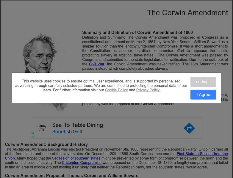 Siteseen: Civil Conflict: The Corwin Amendment Website Siteseen: Civil Conflict: The Corwin Amendment Website