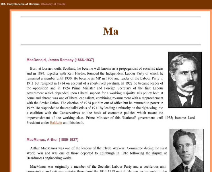 Encyclopedia of Marxism: Glossary of People: Ma Handout Encyclopedia of Marxism: Glossary of People: Ma Handout