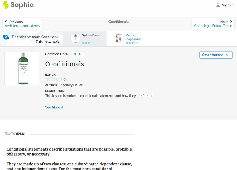 Sophia: Conditionals: Lesson 1 Unit Plan Sophia: Conditionals: Lesson 1 Unit Plan