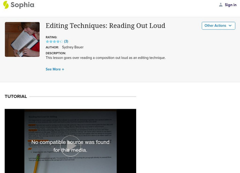 Sophia: Editing Techniques: Reading Out Loud Instructional Video Sophia: Editing Techniques: Reading Out Loud Instructional Video