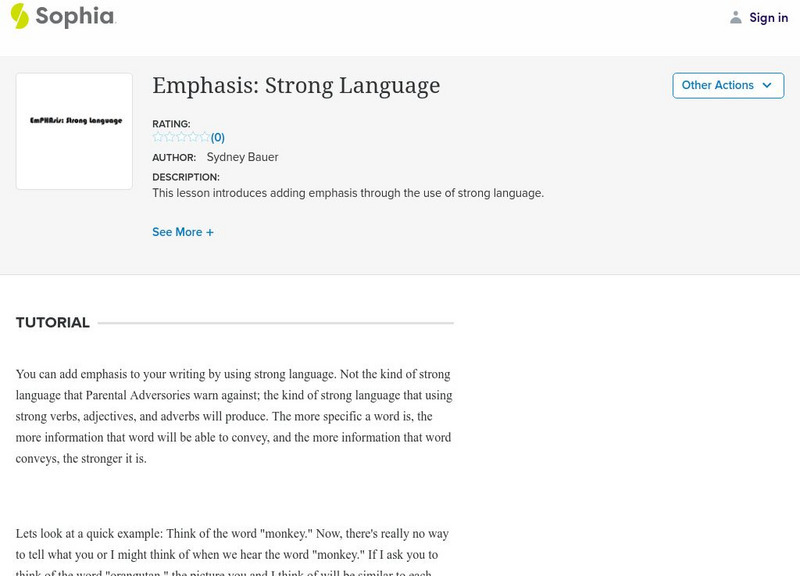 Sophia: Emphasis: Strong Language: Lesson 2 Unit Plan Sophia: Emphasis: Strong Language: Lesson 2 Unit Plan