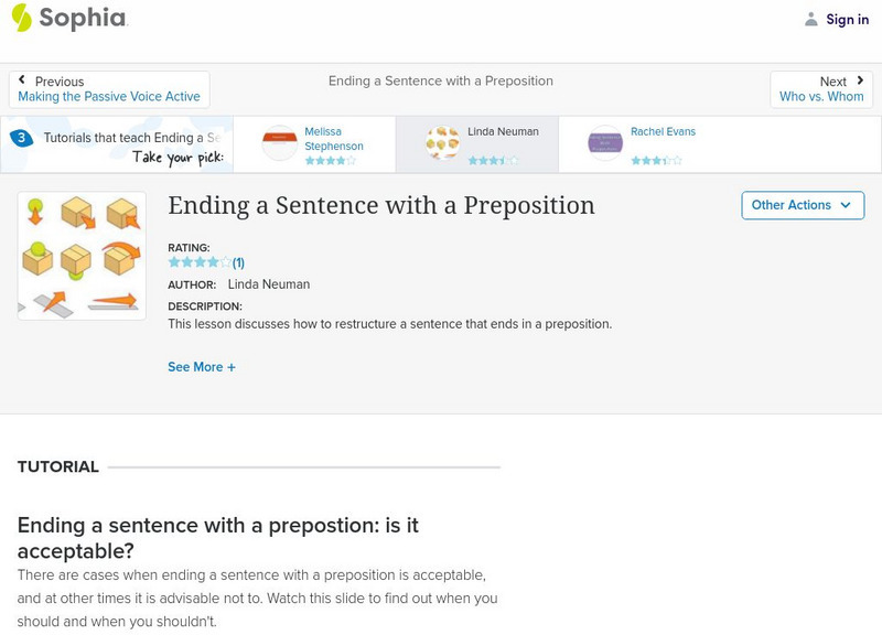 Sophia: Ending a Sentence With a Preposition: Lesson 3 PPT Sophia: Ending a Sentence With a Preposition: Lesson 3 PPT