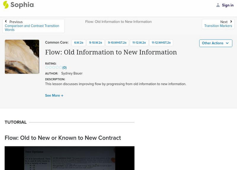 Sophia: Flow: Old Information to New Information Instructional Video Sophia: Flow: Old Information to New Information Instructional Video