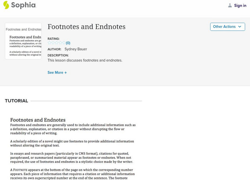 Sophia: Footnotes and Endnotes: Lesson 3 Unit Plan Sophia: Footnotes and Endnotes: Lesson 3 Unit Plan