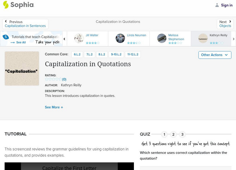 Sophia: Capitalization in Quotations: Lesson 5 Unit Plan Sophia: Capitalization in Quotations: Lesson 5 Unit Plan