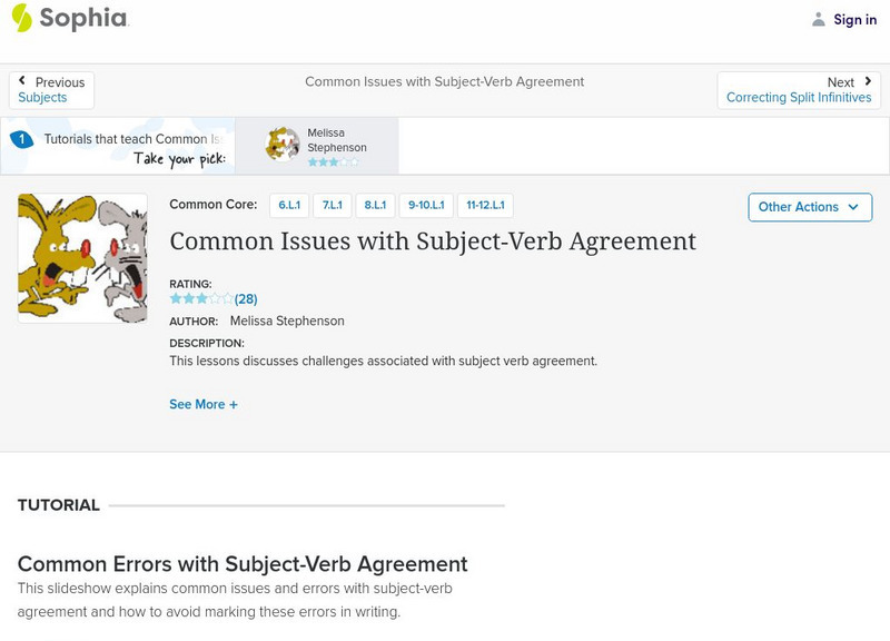 Sophia: Common Issues With Subject Verb Agreement PPT Sophia: Common Issues With Subject Verb Agreement PPT