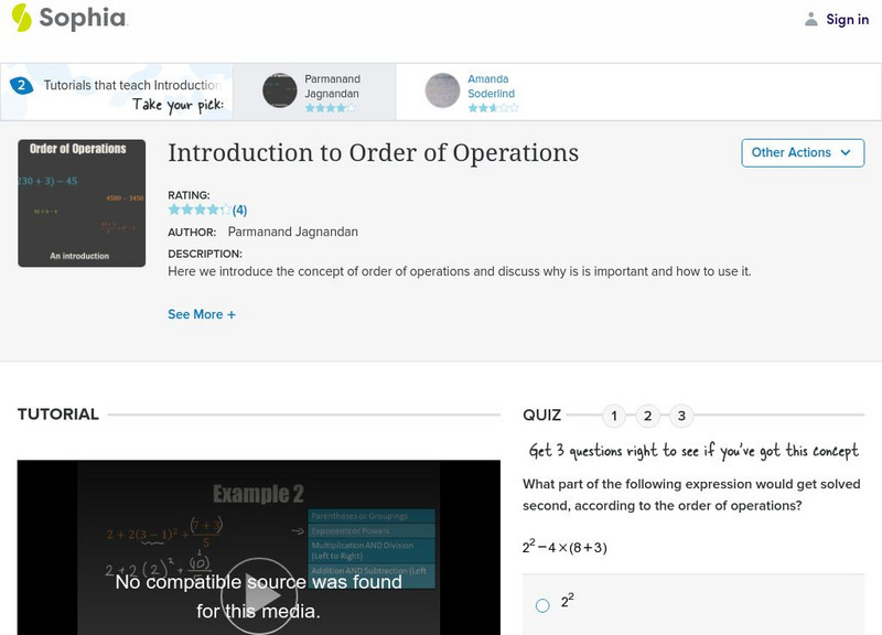 Sophia: Introduction to Order of Operations Instructional Video Sophia: Introduction to Order of Operations Instructional Video