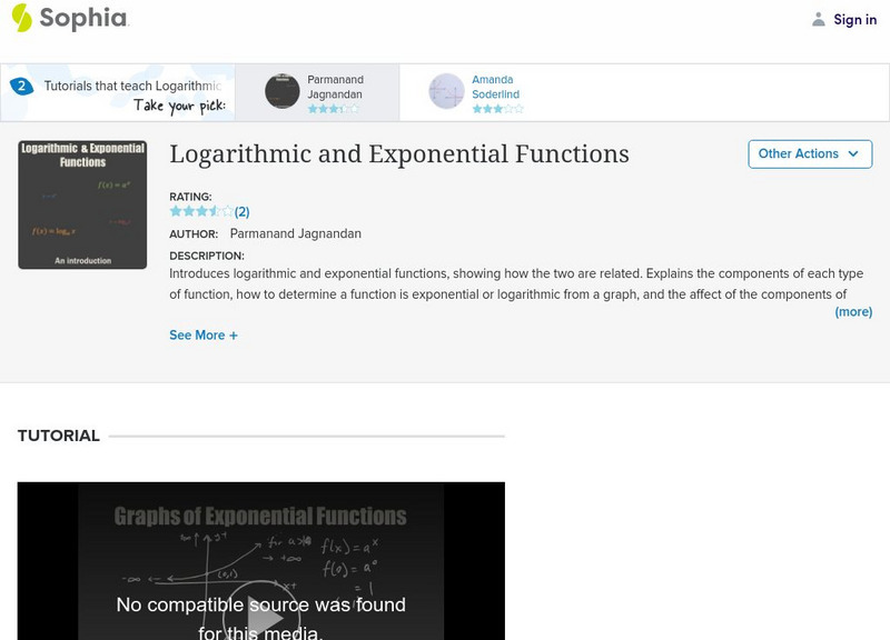 Sophia: Logarithmic and Exponential Functions Instructional Video