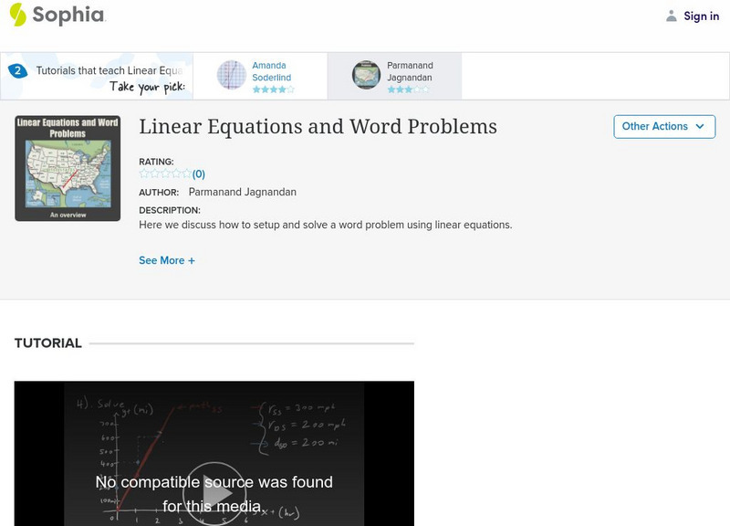 Sophia: Linear Equations and Word Problems Instructional Video Sophia: Linear Equations and Word Problems Instructional Video