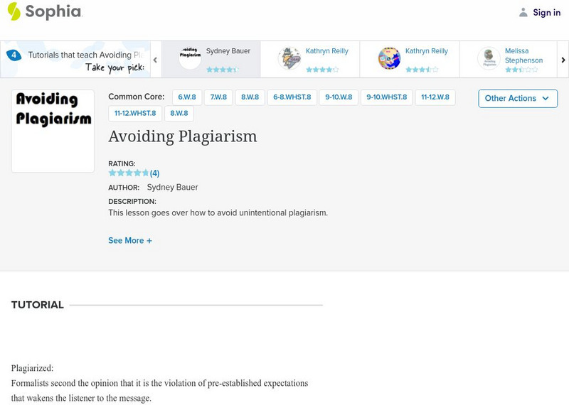 Sophia: Avoiding Plagiarism: Lesson 3 Unit Plan Sophia: Avoiding Plagiarism: Lesson 3 Unit Plan