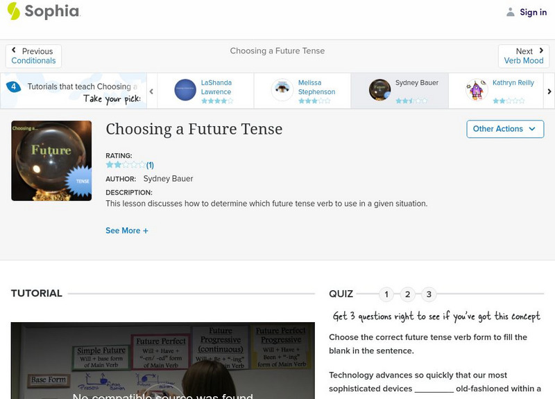Sophia: Choosing a Future Tense: Lesson 1 Instructional Video