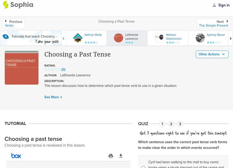 Sophia: Choosing a Past Tense: Lesson 3 PPT Sophia: Choosing a Past Tense: Lesson 3 PPT