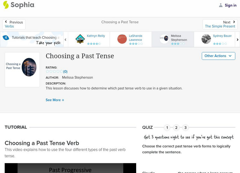 Sophia: Choosing a Past Tense: Lesson 4 Unit Plan Sophia: Choosing a Past Tense: Lesson 4 Unit Plan