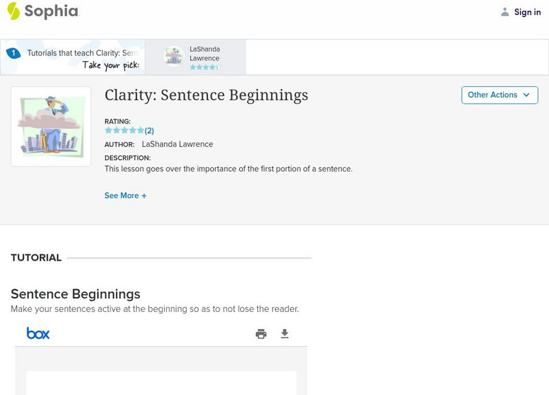 Sophia: Clarity: Sentence Beginnings: Lesson 2 PPT Sophia: Clarity: Sentence Beginnings: Lesson 2 PPT