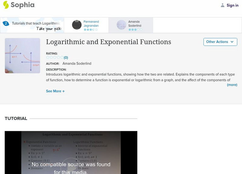 Sophia: Logarithmic and Exponential Functions Instructional Video