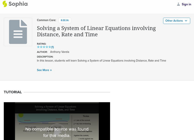 Sophia: Solving a System of Linear Equations Involving Distance, Rate and Time Instructional Video