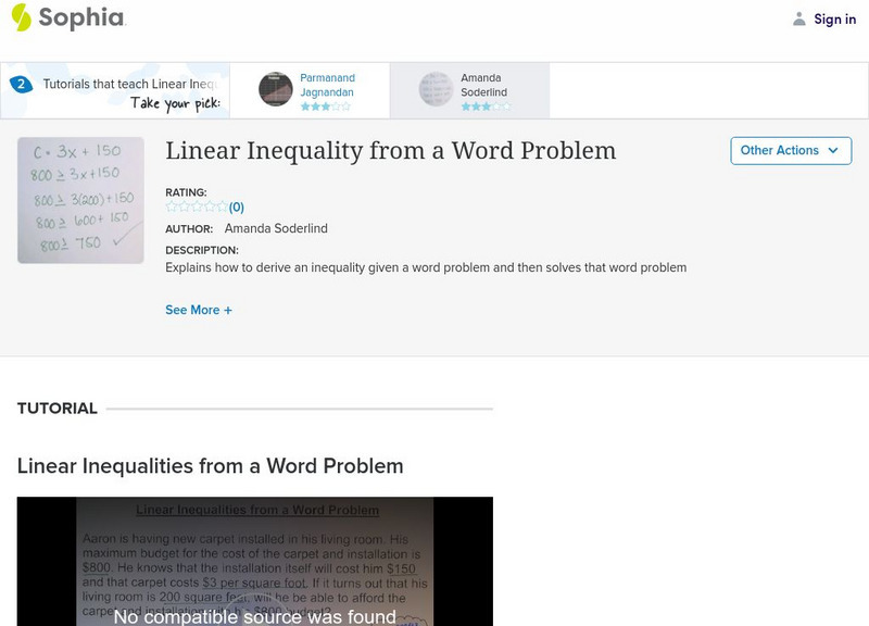 Sophia: Linear Inequality From a Word Problem Instructional Video Sophia: Linear Inequality From a Word Problem Instructional Video