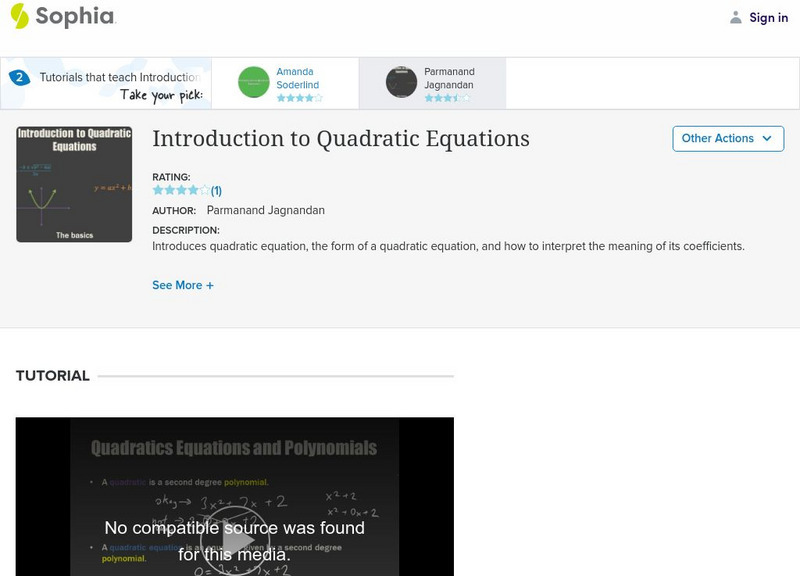 Sophia: Introduction to Quadratic Equations Instructional Video