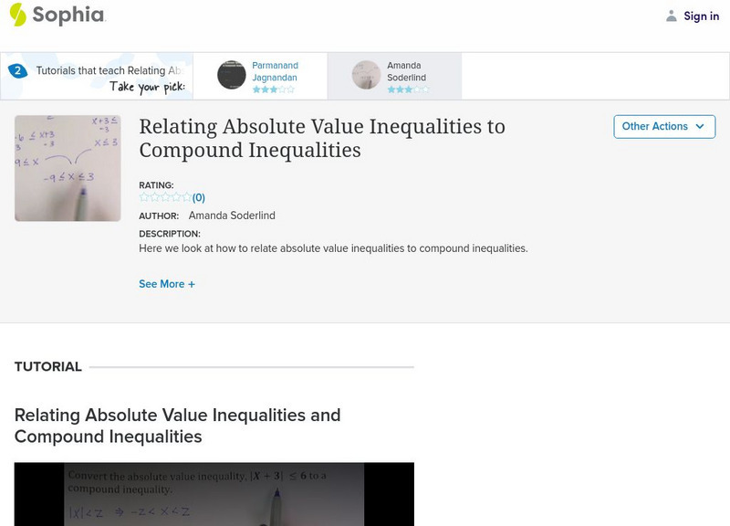 Sophia: Relating Absolute Value Inequalities to Compound Inequalities Instructional Video Sophia: Relating Absolute Value Inequalities to Compound Inequalities Instructional Video