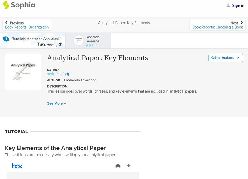 Sophia: Analytical Paper: Key Elements: Lesson 2 PPT Sophia: Analytical Paper: Key Elements: Lesson 2 PPT