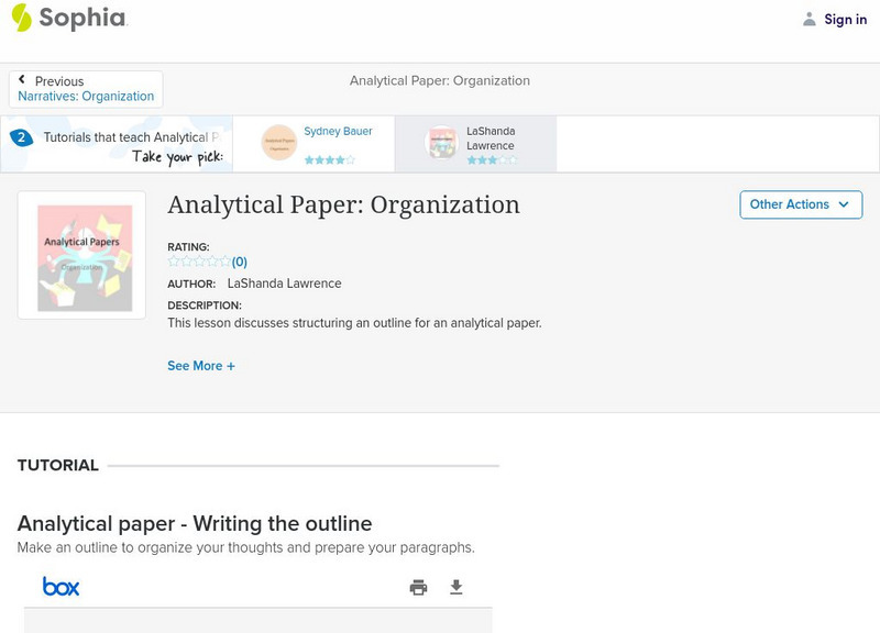Sophia: Analytical Paper: Organization: Lesson 2 PPT Sophia: Analytical Paper: Organization: Lesson 2 PPT