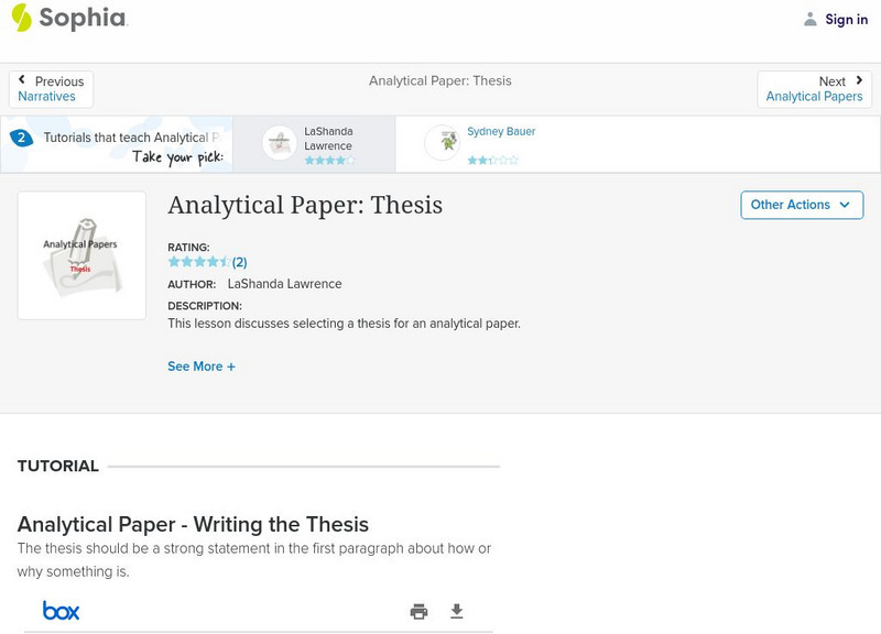 Sophia: Analytical Paper: Thesis: Lesson 2 PPT Sophia: Analytical Paper: Thesis: Lesson 2 PPT