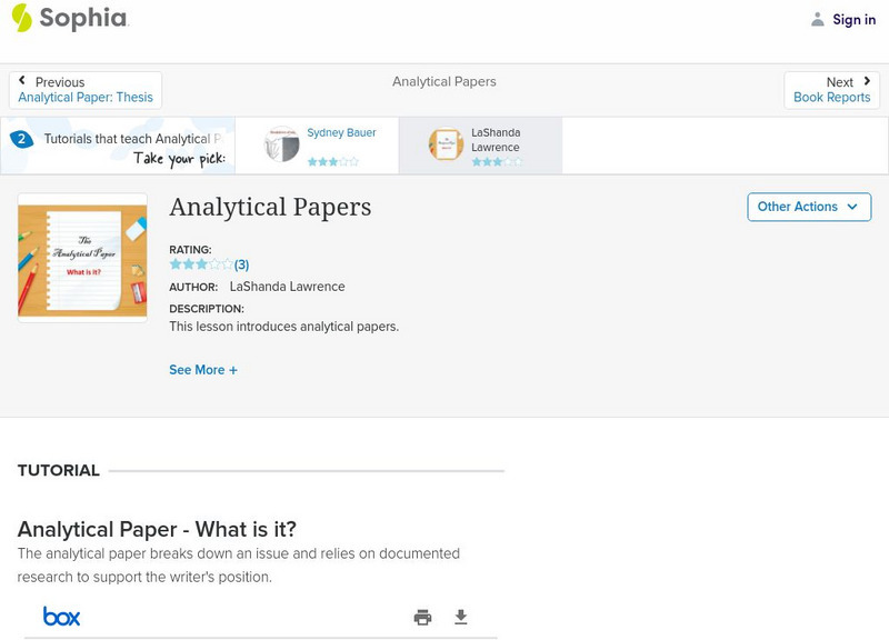 Sophia: Analytical Papers: Lesson 2 PPT Sophia: Analytical Papers: Lesson 2 PPT