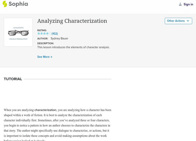 Sophia: Analyzing Characterization Unit Plan Sophia: Analyzing Characterization Unit Plan
