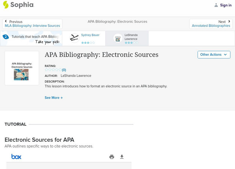 Sophia: Apa Bibliography: Electronic Sources: Lesson 2 PPT Sophia: Apa Bibliography: Electronic Sources: Lesson 2 PPT