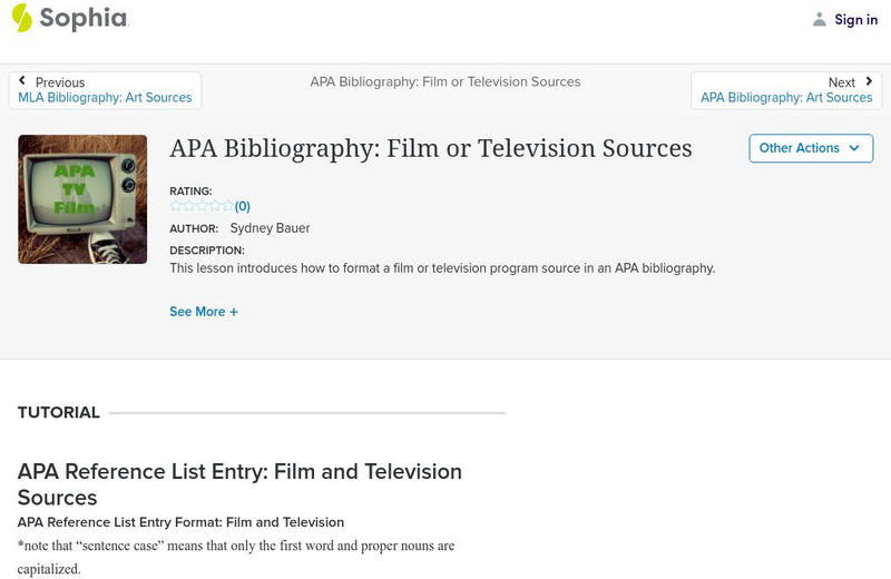 Sophia: Apa Bibliography: Film or Television Sources Unit Plan Sophia: Apa Bibliography: Film or Television Sources Unit Plan