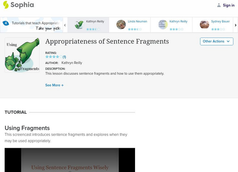 Sophia: Appropriateness of Sentence Fragments: Lesson 1 Instructional Video