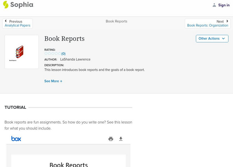 Sophia: Book Reports: Lesson 2 PPT Sophia: Book Reports: Lesson 2 PPT