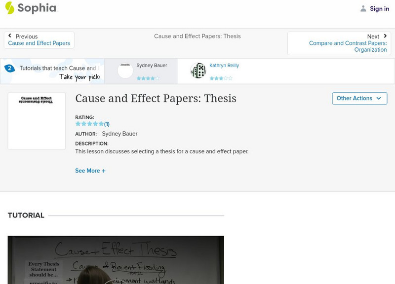 Sophia: Cause and Effect Papers: Thesis: Lesson 1 Instructional Video