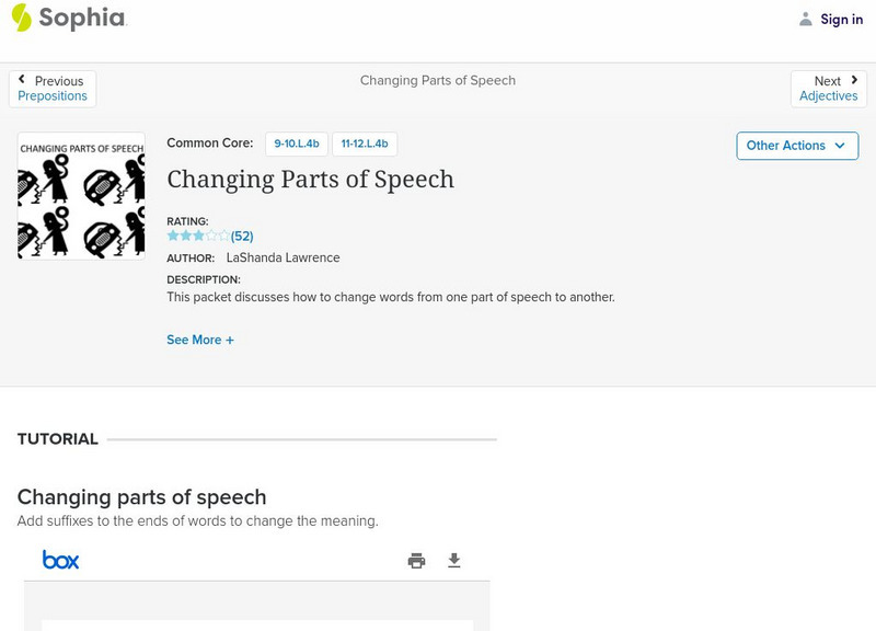Sophia: Changing Parts of Speech: Lesson 3 PPT Sophia: Changing Parts of Speech: Lesson 3 PPT