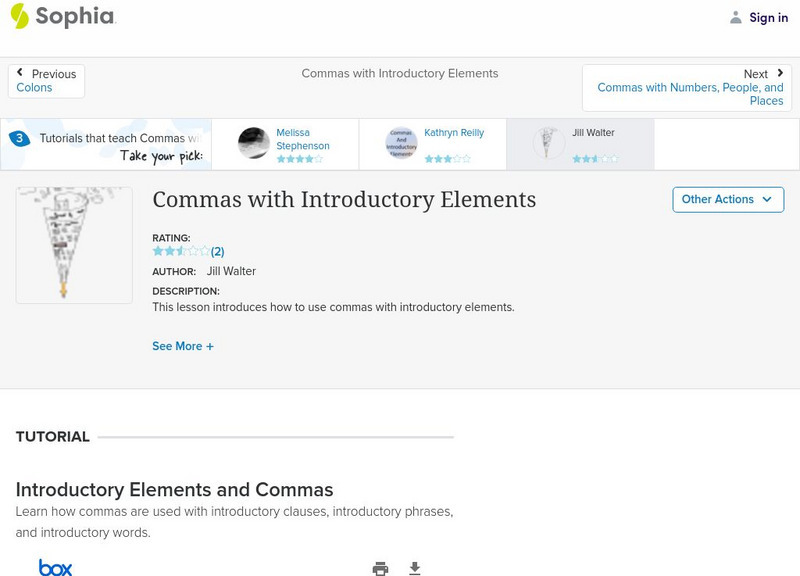 Sophia: Commas With Introductory Elements: Lesson 1 PPT Sophia: Commas With Introductory Elements: Lesson 1 PPT