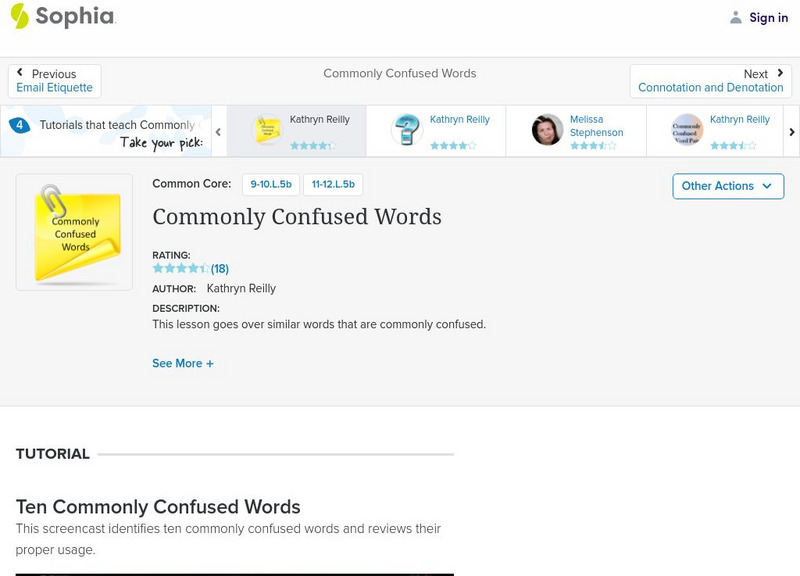 Sophia: Commonly Confused Words: Lesson 2 Instructional Video Sophia: Commonly Confused Words: Lesson 2 Instructional Video