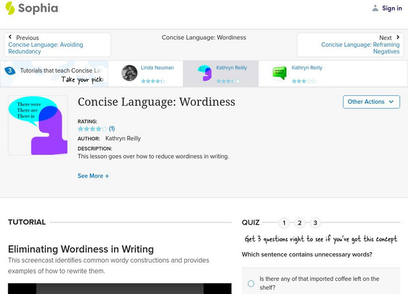 Sophia: Concise Language: Wordiness: Lesson 2 Instructional Video Sophia: Concise Language: Wordiness: Lesson 2 Instructional Video
