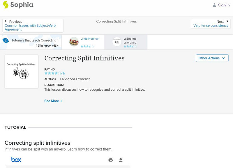 Sophia: Correcting Split Infinitives: Lesson 2 PPT Sophia: Correcting Split Infinitives: Lesson 2 PPT