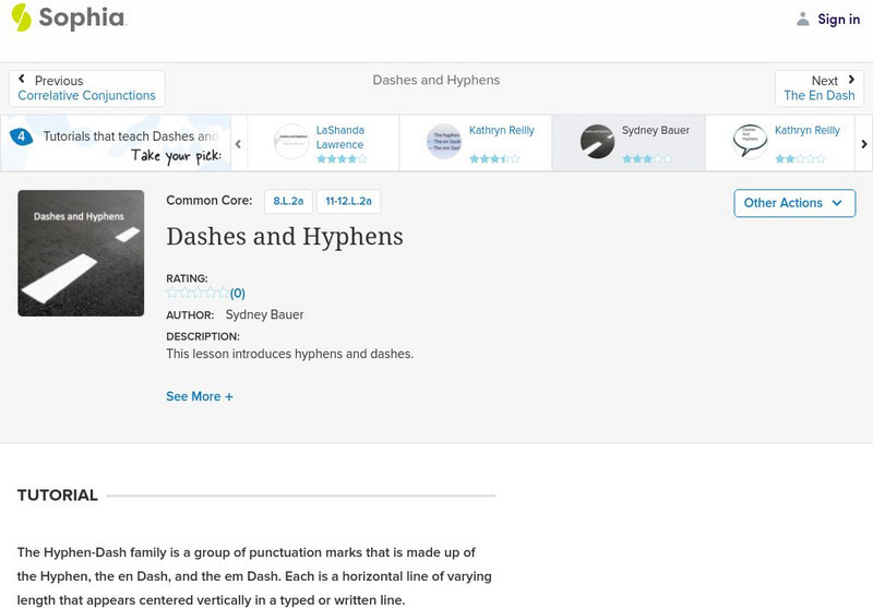 Sophia: Dashes and Hyphens: Lesson 1 Unit Plan Sophia: Dashes and Hyphens: Lesson 1 Unit Plan