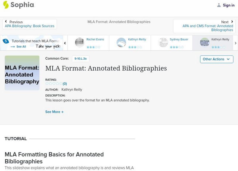 Sophia: Mla Format: Annotated Bibliographies: Lesson 5 PPT Sophia: Mla Format: Annotated Bibliographies: Lesson 5 PPT