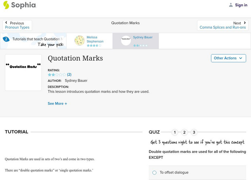 Sophia: Quotation Marks: Lesson 3 Unit Plan