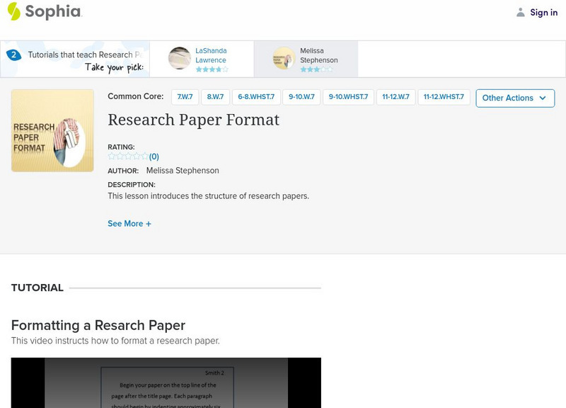 Sophia: Research Paper Format: Lesson 2 Instructional Video Sophia: Research Paper Format: Lesson 2 Instructional Video