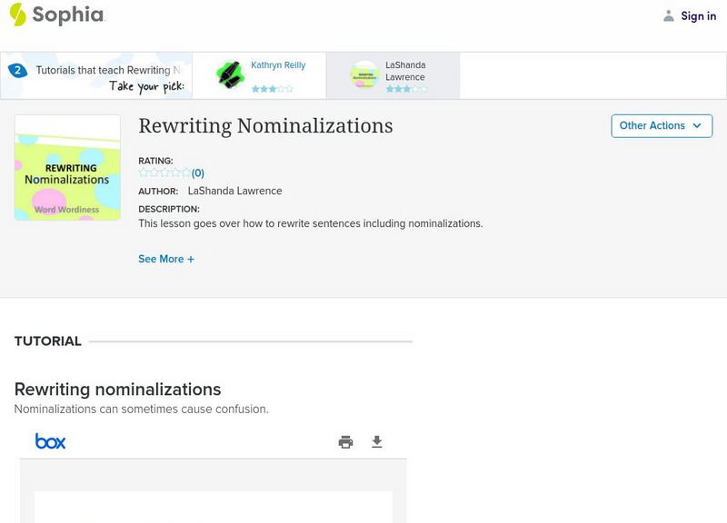 Sophia: Rewriting Nominalizations: Lesson 2 PPT Sophia: Rewriting Nominalizations: Lesson 2 PPT