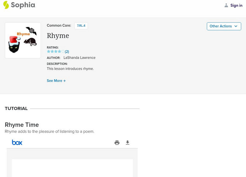 Sophia: Rhyme: Lesson 2 PPT Sophia: Rhyme: Lesson 2 PPT