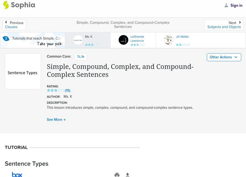 Sophia: Simple, Compound, Complex, and Compound Complex Sentences: Lesson 1 PPT Sophia: Simple, Compound, Complex, and Compound Complex Sentences: Lesson 1 PPT