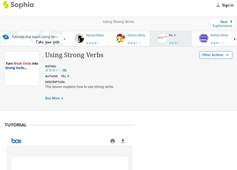 Sophia: Using Strong Verbs: Lesson 1 PPT
